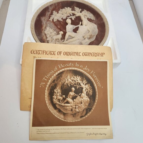 "A Thing Of Beauty" Romantic Poets Plate cameo Incolay Stone By Gayle Bright App - Picture 1 of 5